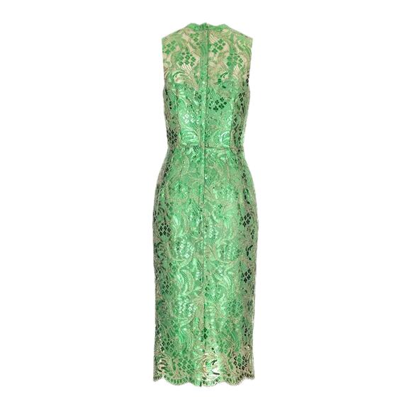 Dolce & Gabbana Semi Sheer Metallic Coated Lace Sleeveless Midi Dress 44 L - Picture 6 of 12